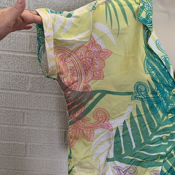 Maude Vivante Noelle Button Up Womens L Collared Camp Shirt Short Sleeve Print - Picture 2 of 13